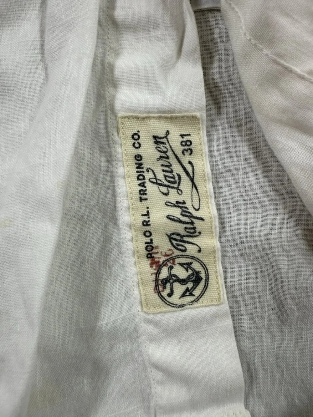 Vtg Polo Ralph Lauren Mens Shirt Size Medium Roll Tab Sleeve Linen Blend White